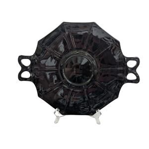 Vintage FOSTORIA Fairfax Large black glass handle dish Cake Serving Tray Platter